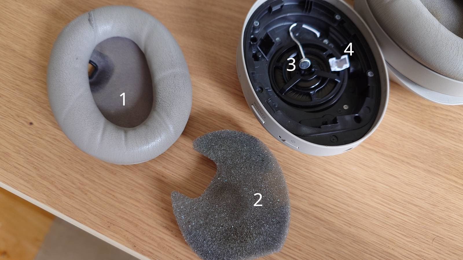 Disassembled left ear cup